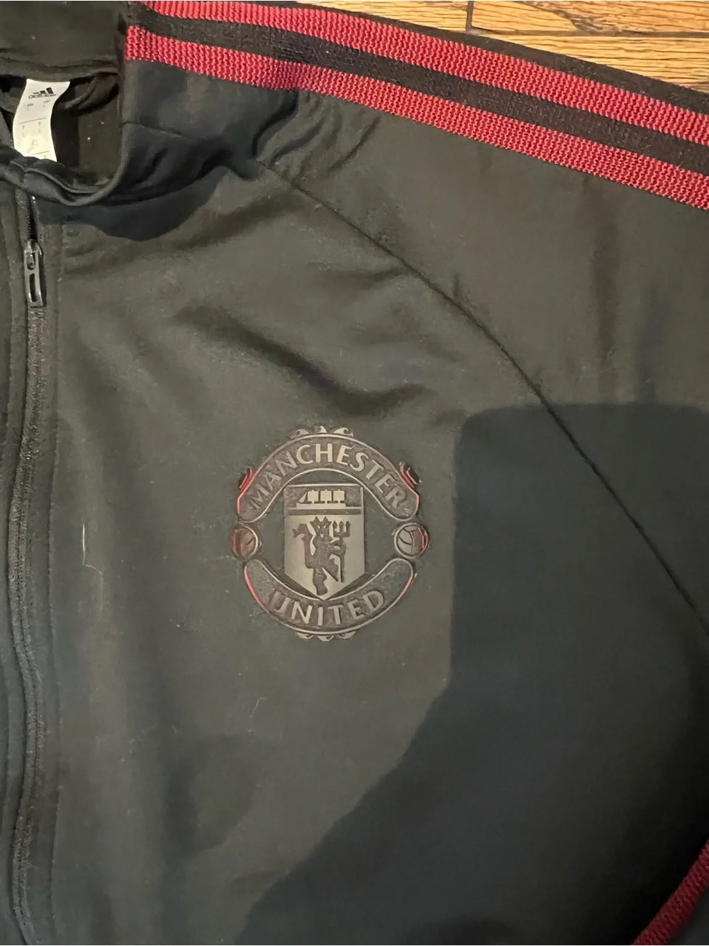adidas Men's Black Performance Jacket with Red Stripes